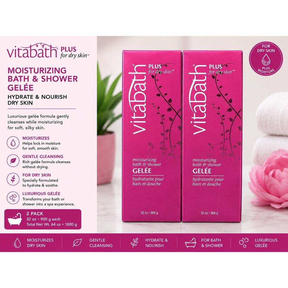 Vitabath Plus For Dry Skin Moisturizing Bath & Shower Gelée 32 oz 2 Pack